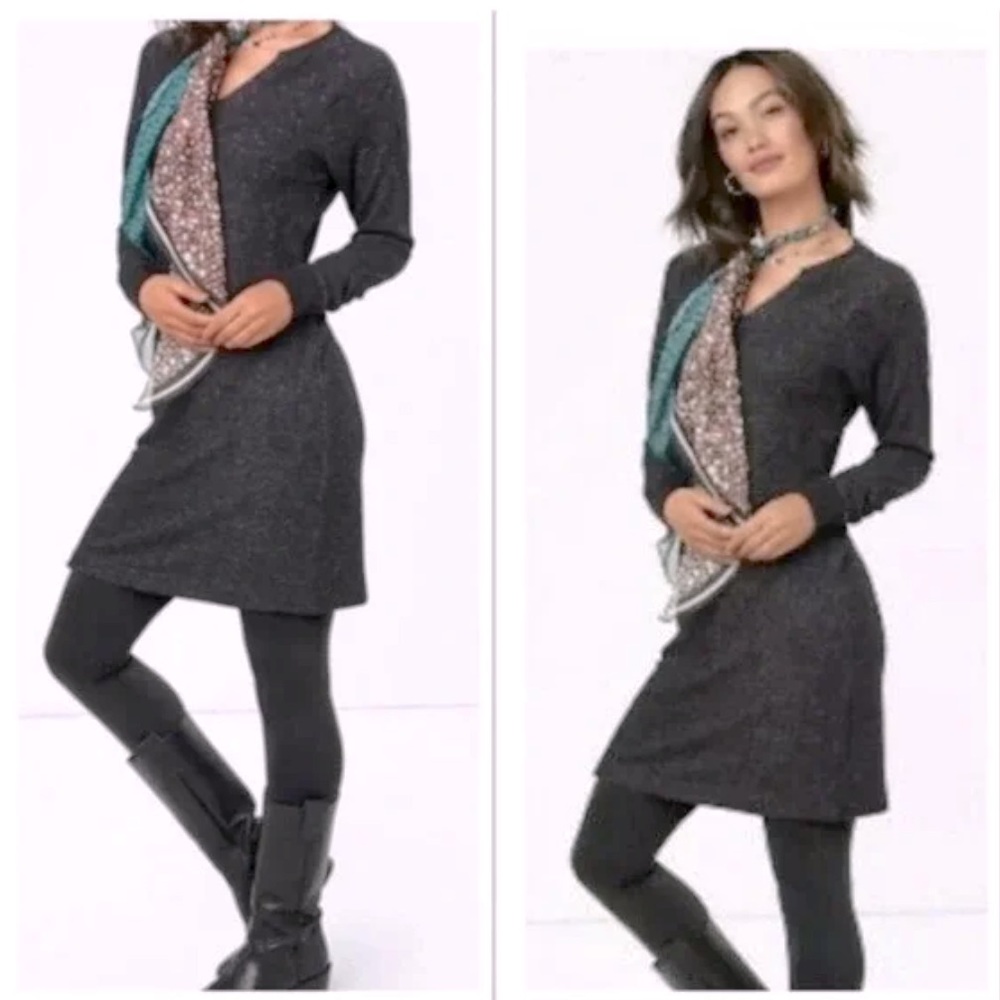 Cabi Charcoal Melange Knit Sweater Dress